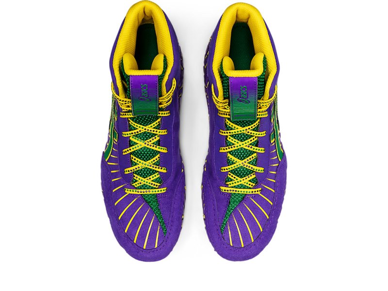 Asics Aggressor 4 メンズ レスリングシューズ ロイヤルブルー 緑 | JP8460-222