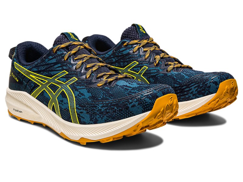 Asics Fuji Lite 3 メンズ トレイルランニングシューズ ターコイズ ゴールド 黄色 | JP2850-493