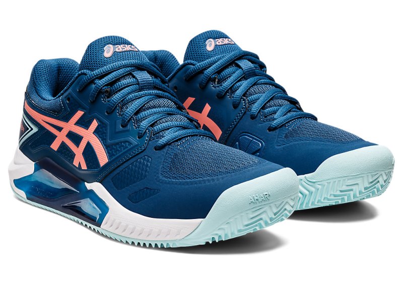 Asics Gel-challenger 13 Clay レディース テニスシューズ ライトインディゴブルー コーラル 色 | JP3803-918