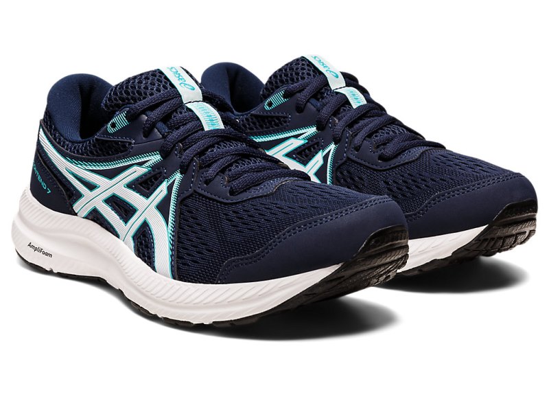Asics Gel-contend 7 レディース ランニングシューズ 黒 ライト青 | JP0658-977