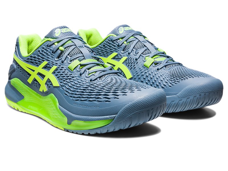 Asics Gel-resolution 9 メンズ テニスシューズ グレー 青 緑 | JP8366-117
