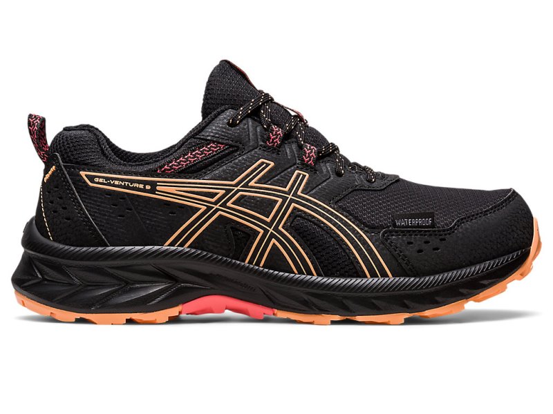 Asics Gel-ventuRE 9 防水 レディース ランニングシューズ 黒 ライトオレンジ | JP4890-830